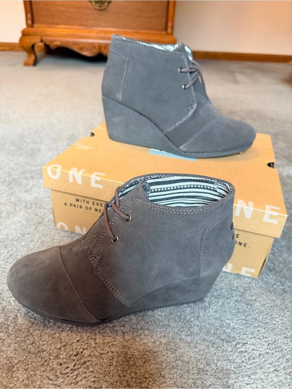 Toms Gray Suede Wedge Ankle Boots